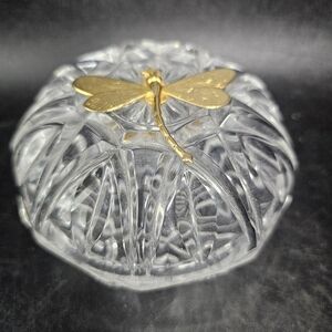 Elegant Crystal Paperweight with Gold Dragonfly Accent